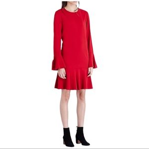 Theory Marah Bergen Red Long Bell Sleeve Shift Dress